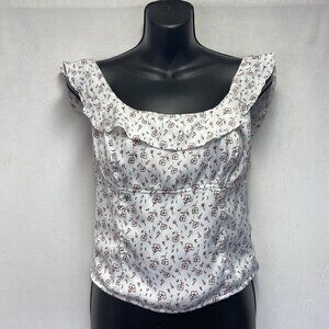 Free People Stay With You Satin Tank Top Women Large White Floral Side Zipper